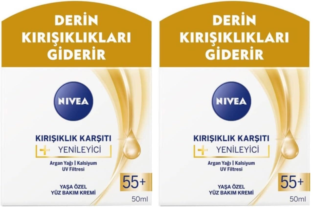NIVEA Kırışıklık Karşıtı + Yenileyici Yüz Bakım Kremi Yaş 55+ (50 ml) (2 paketi)
