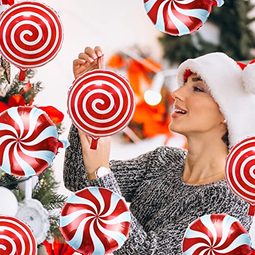 Christmas Foil Balloons, 10 Large Red Swirl Mylar Foil Balloons, 18 Inch Helium Balloons for Xmas, New Year & Birthday Party Candy Decorations - Image 6