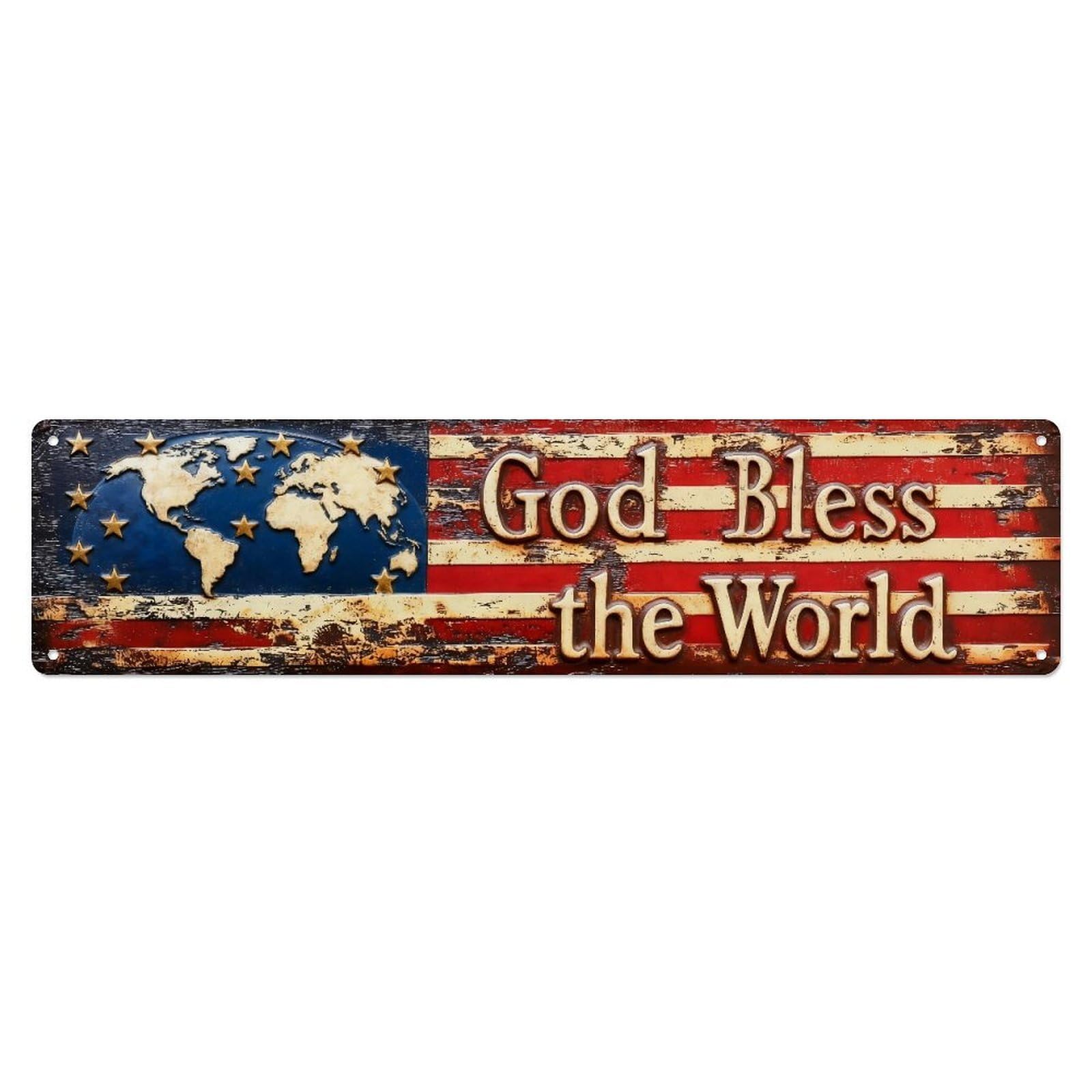 American Flag With Stars And Stripes Metal Tin Sign Plaque