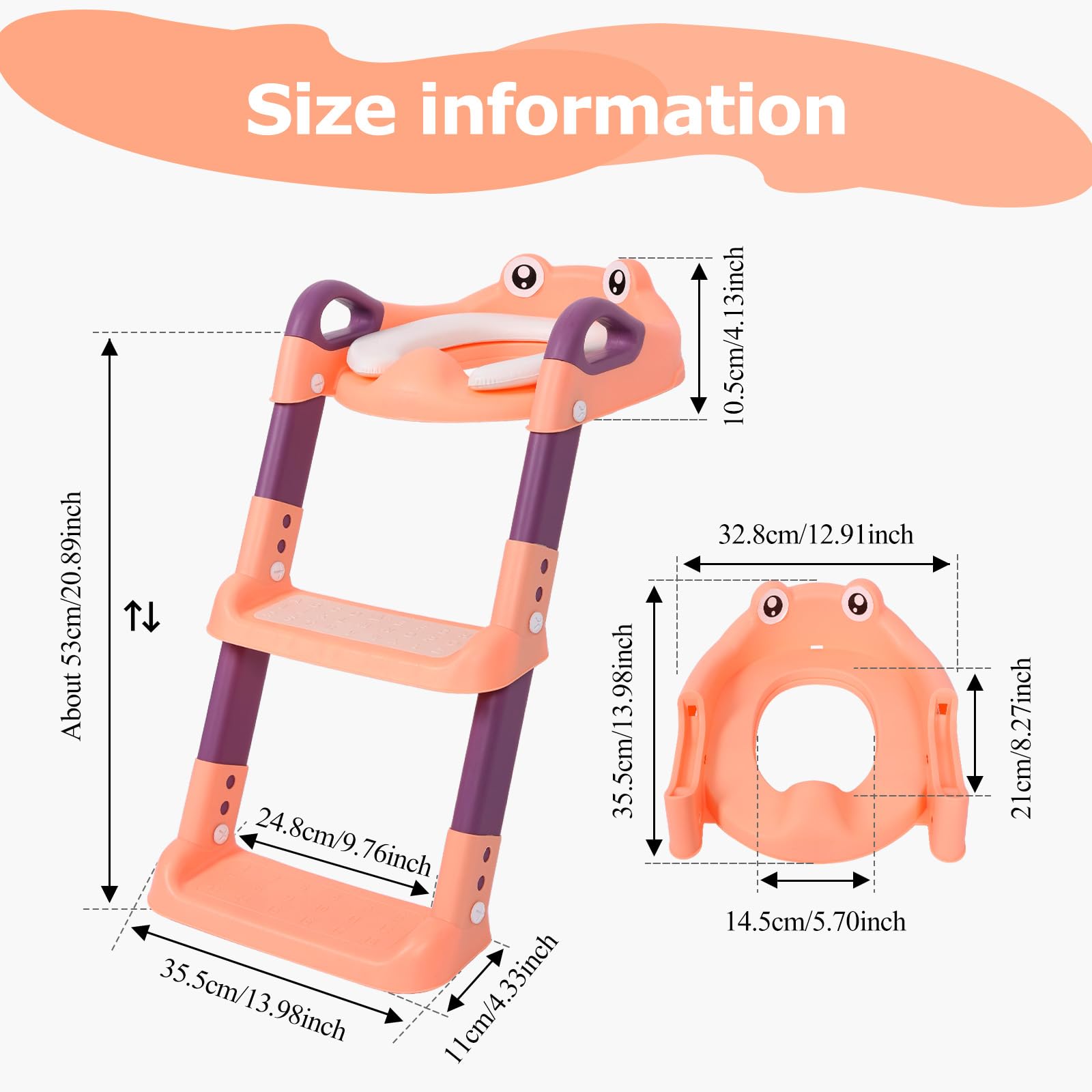 Kids Potty Training Seat, Detachable Toddler Toilet Seat Ladder with Adjustable Height PVC Soft Cushion for Toddlers Boys Girls(pink) - 3