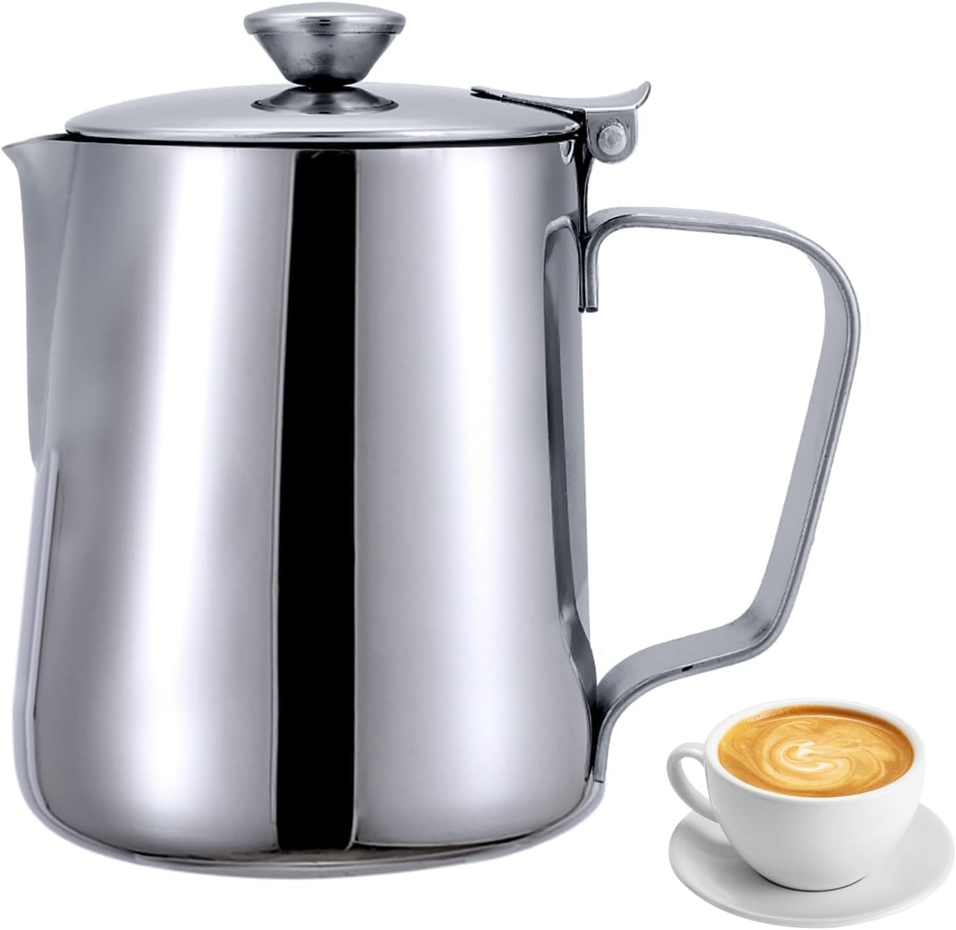 Zarmanuae Milk Frothing Pitcher with Lid, Stainless Steel Milk Pot With Handheld, Milk Frother Jug Espresso Coffee Mug for Espresso, Cappuccino, Latte, Barista, Latte Coffee Art (1500ml)