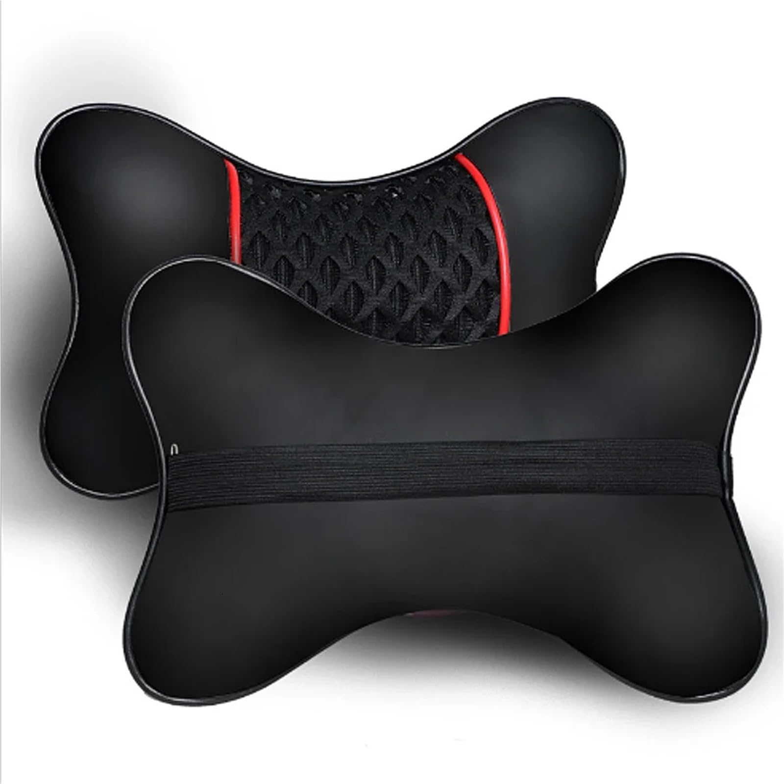 Reposacabezas Coche Cojin Reposacabezas de punto de cuero, cojín para descanso del cuello, almohada de seguridad automática, 2 uds., PU(Black red)