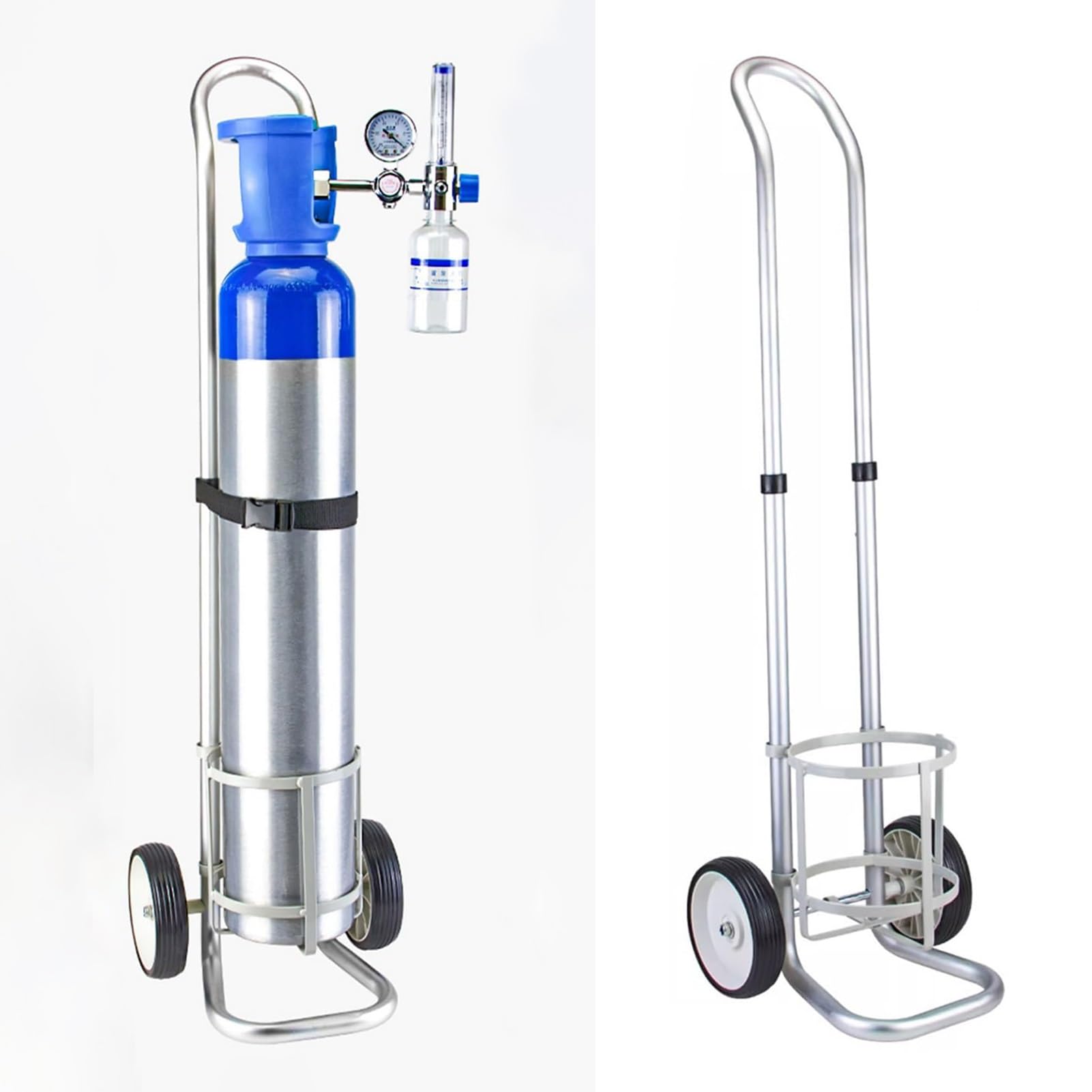 GHHVFEC Oxygen cylinder rack,Oxygen Tank Holder Cart with Wheels, Metal Cylinder Organizer for 4-15L Tanks, Ring Fixing Frame, Portable Oxygen Canister Transport Stand (Diameter 14.6cm)