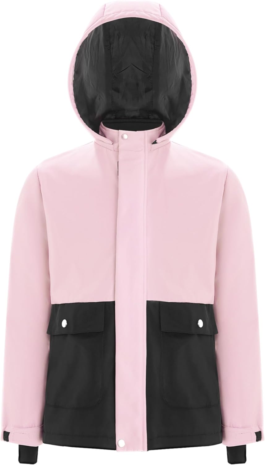 Kids Girls Waterproof Ski Jacket RainCoat Warm Fleece Hooded Winter Snow Coat Outwear