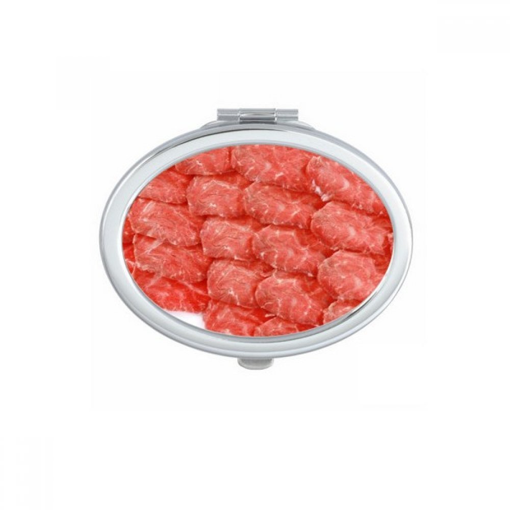 Miroir de maquillage compact ovale motif viande crue - accessoire de poche portable fait main