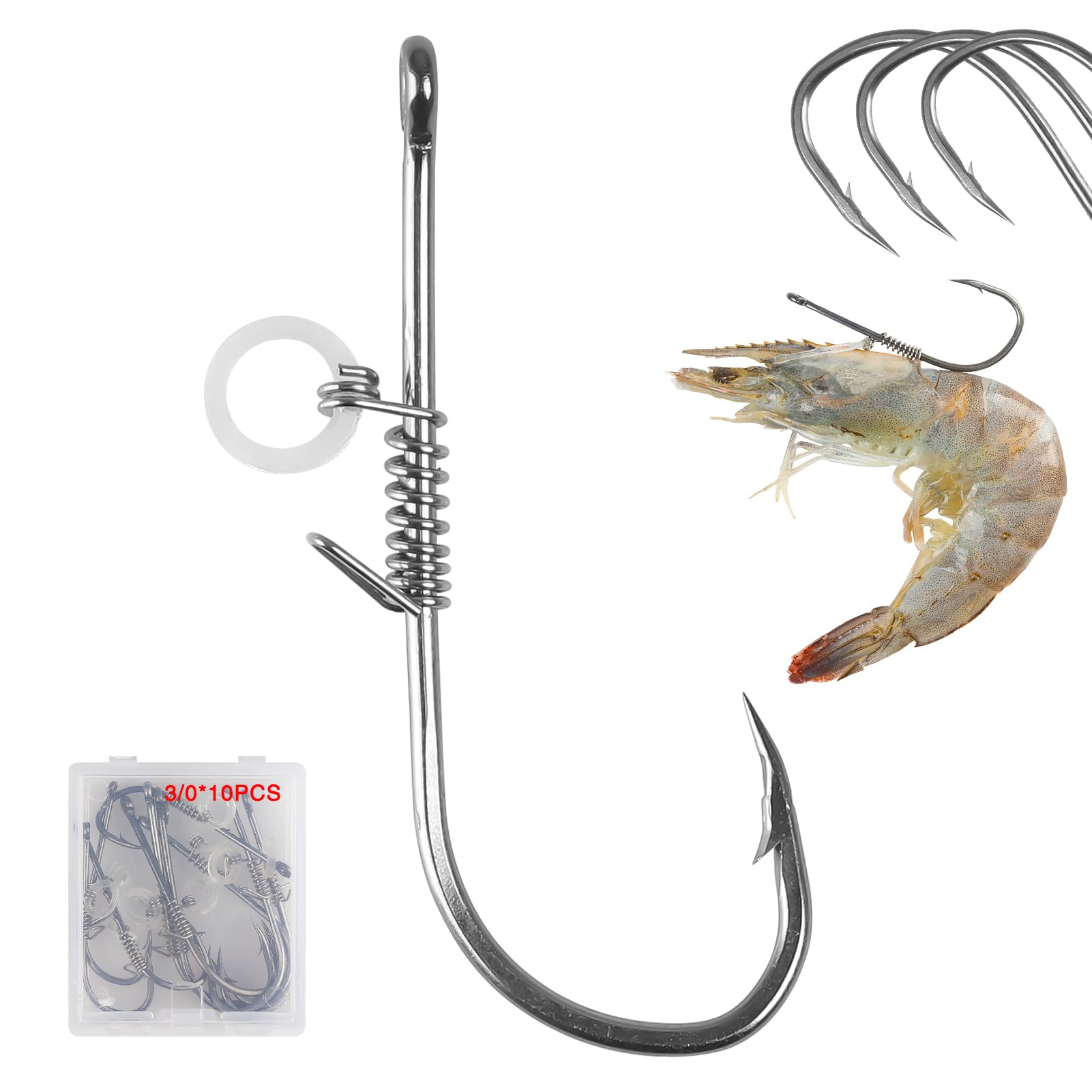 10 PCS Fishing Hooks, Live Shrimp Hooks, Carbon Steel Barbed with Holes, 3/0 Live Shrimp Fixed Hooks, Catfish Bass Fishing Hooks Set Fishing Accessories Fishing Gear Strong Barbed Hook