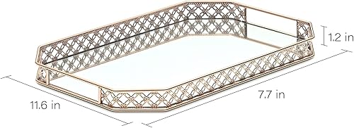 Miniatura 5 de Bandeja de espejo dorado, bandeja de perfume para tocador, bandejas doradas para baño y decoración del hogar, 11.6 x 7.7 x 1.2 pulgadas