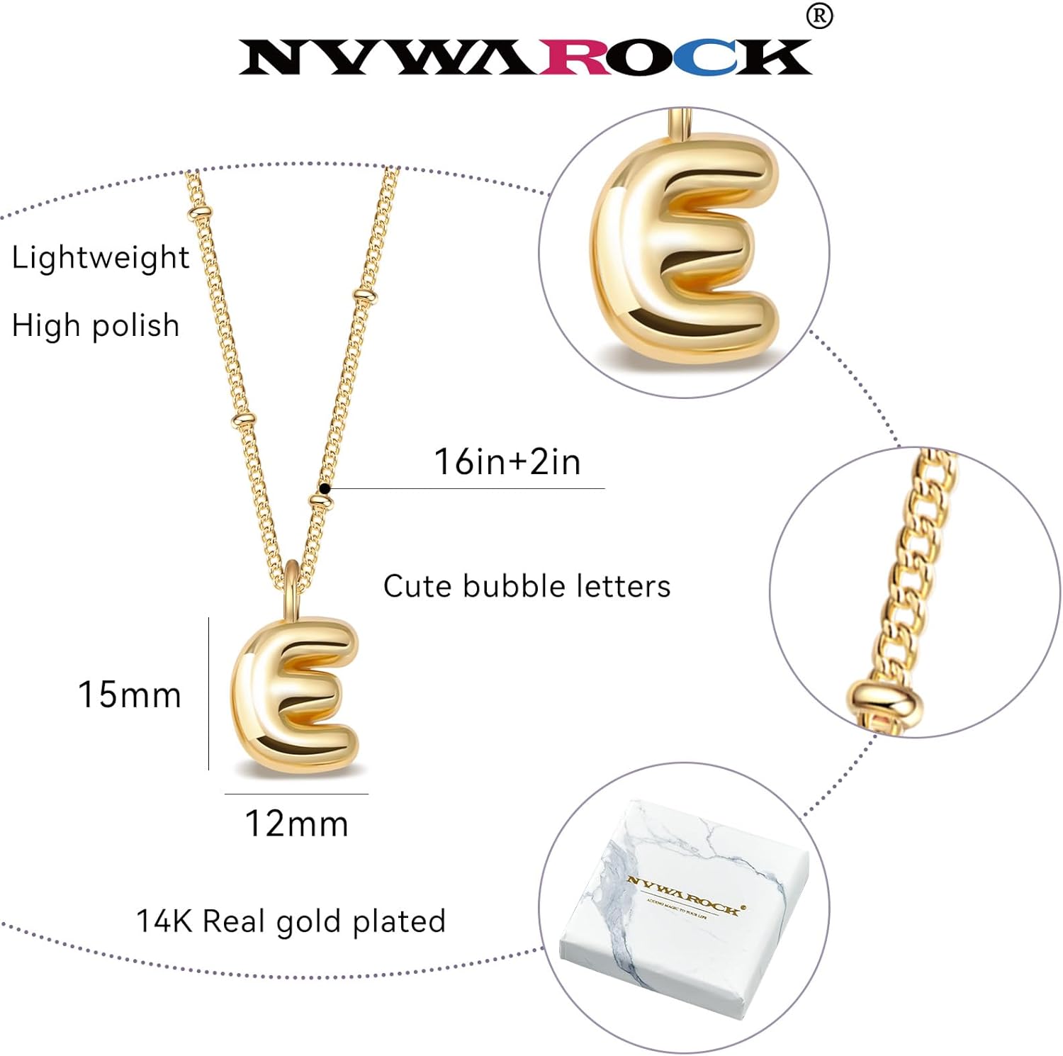 Small Bubble Letter Necklace for Women Dainty Balloon Initial Necklaces 14K Gold Plated Cute Name Choker Chunky Alphabet Pendant Thin Necklace - Image 2