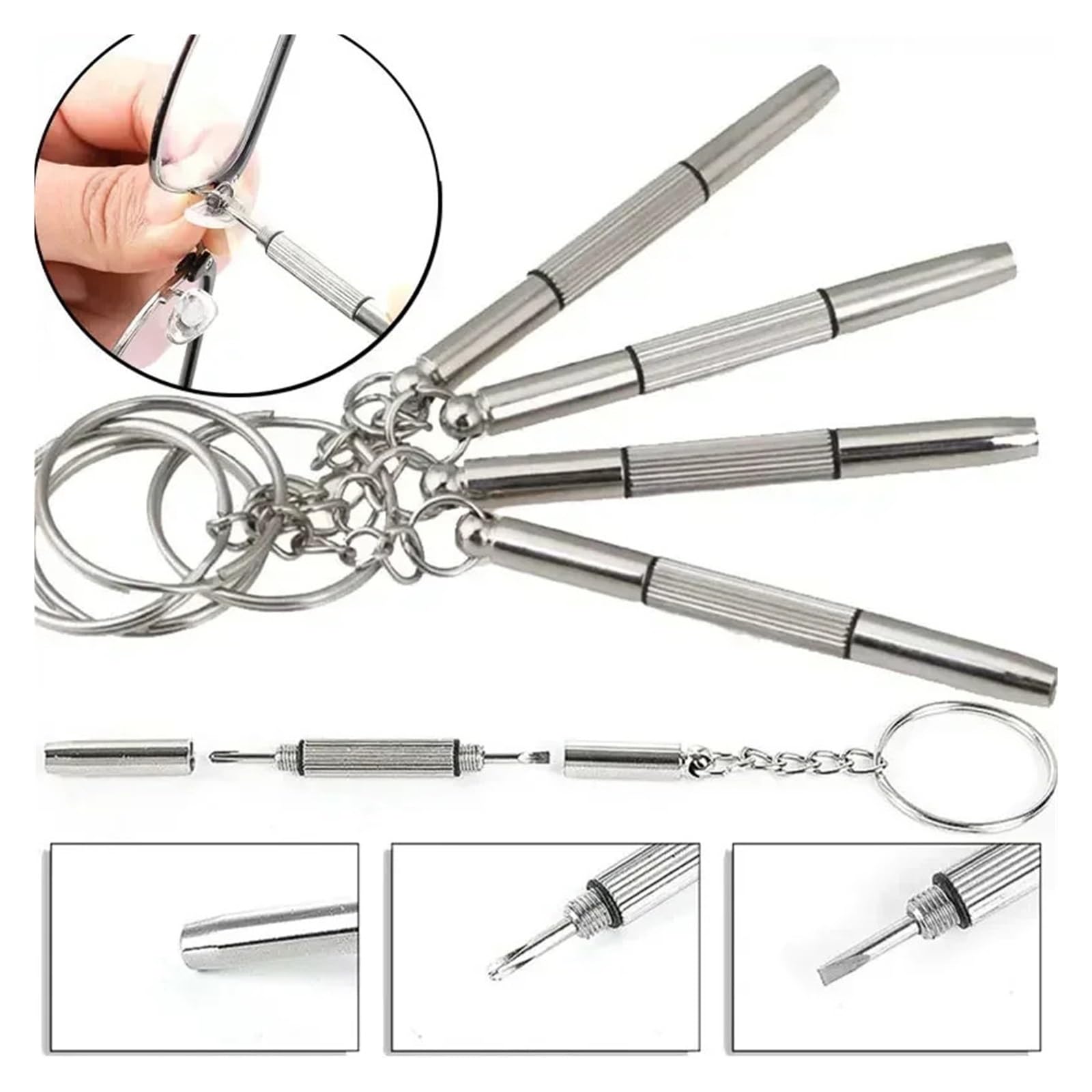Śrubokręt do okularów, Zestaw śrubokrętów do naprawy okularów 3 w 1 z brelokiem zegarków Precision Tools Beżowy szt