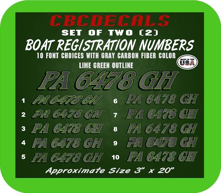cbcdecals - Custom Bass Boat Registration Numbers "Carbon Fiber" (Set Of Two) Marine PWC Vinyl Decals Sticker