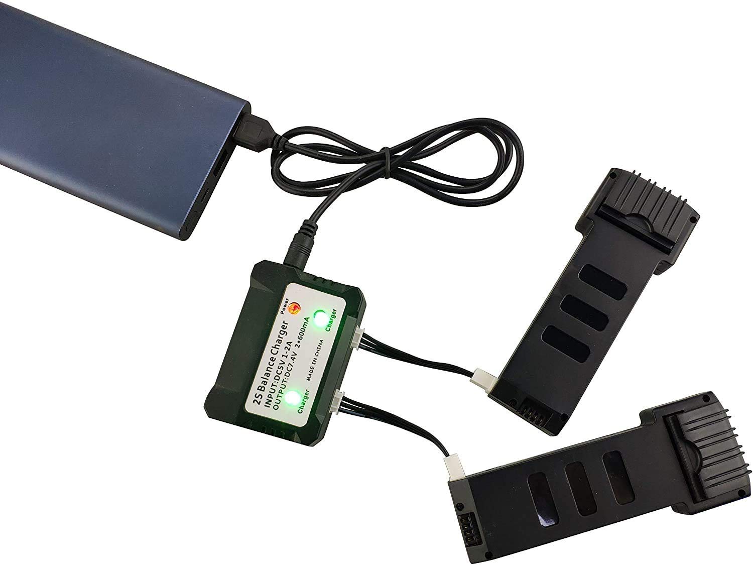 2PCS 7.4V 1200mAh Batterie au Lithium avec1PCS 2 en 1 Chargeur de Balance pour E511 E511S Drone Pliant Batterie à Distance Quatre Axes Avions de Rechange