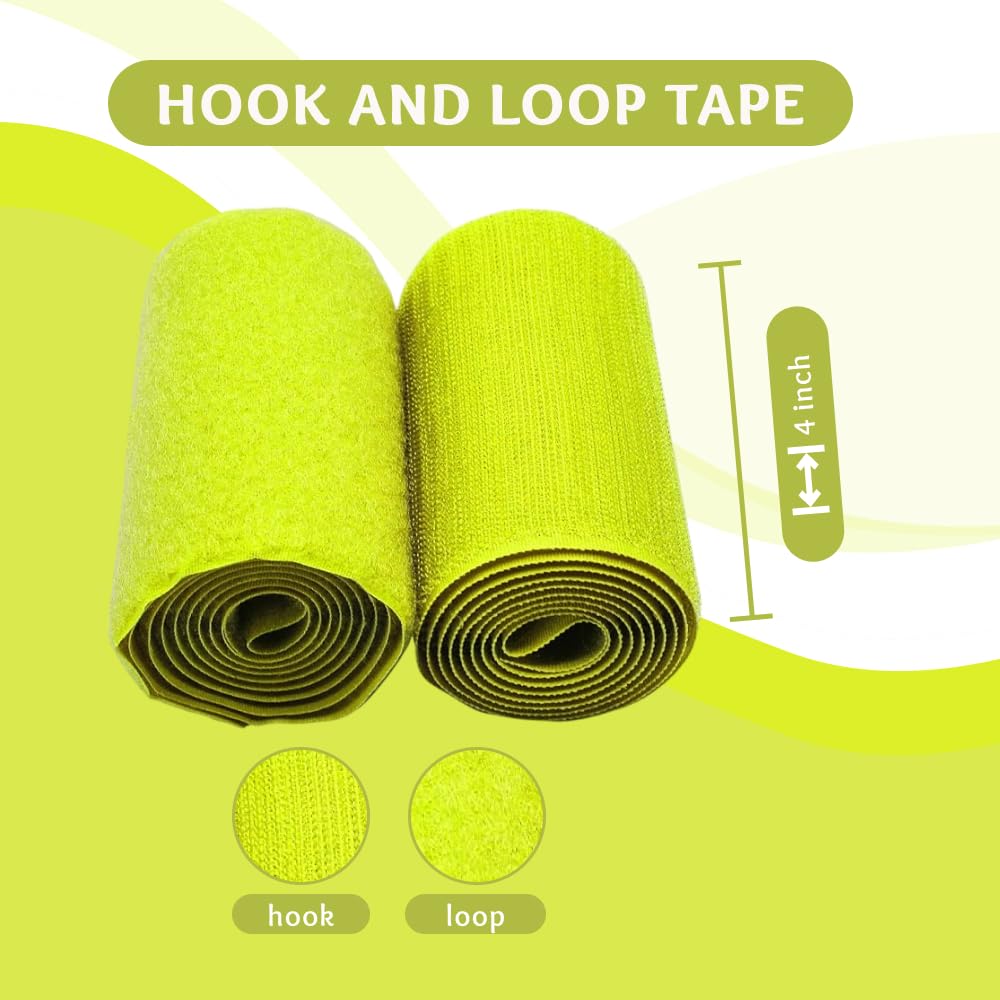 4 inch Neon Yellow Hook and Loop Tape 1 Yd Sew On Non-Adhesive Yellow Wide Strips Nylon Fastener Interlocking Fabric Tape Excellent Strong Grip Roll for Shoes Uniform Clothes Sewing Bags DIY Crafts