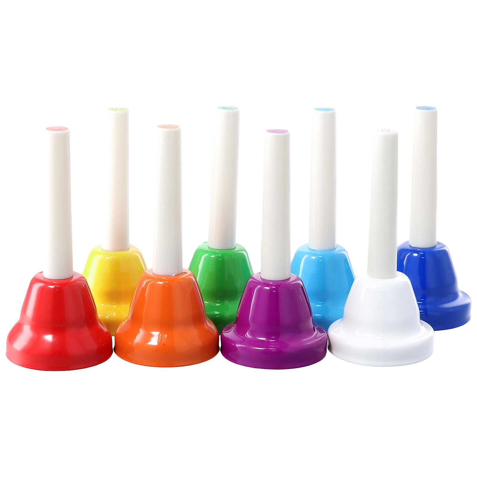 Lot de 8 cloches à main, 8 notes colorées, cloches diatoniques en métal - Cloches musicales colorées - Pour festival, cours de musique