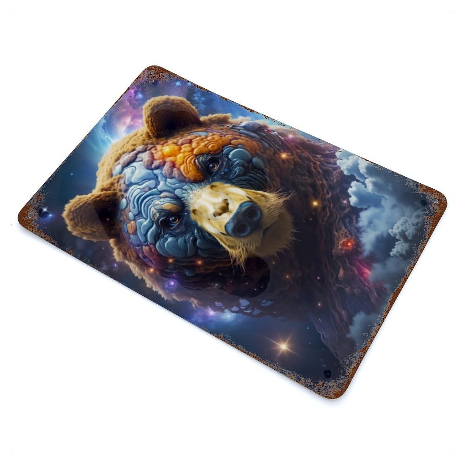 Retro Metal Sign with Fantastic Bear Design 11.8"x7.9", for Living Room, Hallway And Home Decor, Farmhouse Wall Decor