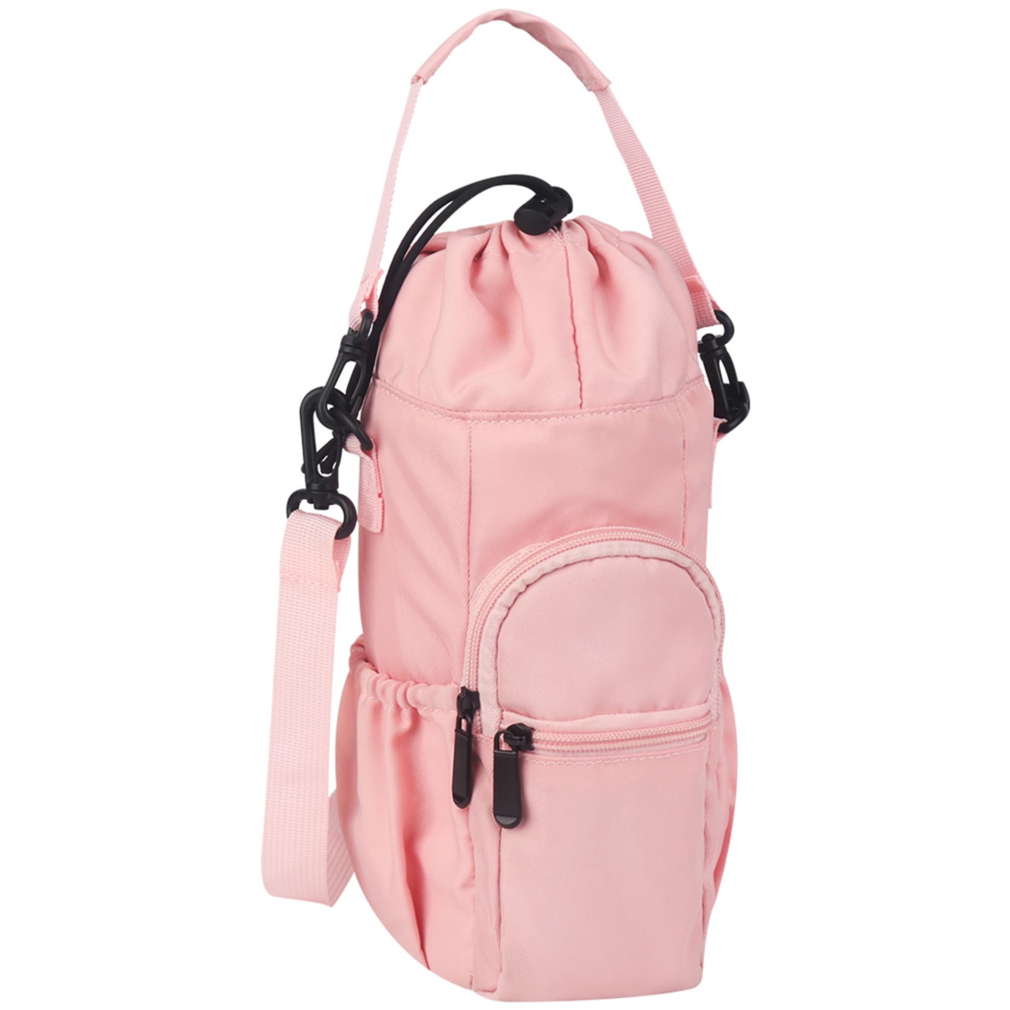 VekiWater Bottle Holder with Strap, 25/32/40/64oz Insulated Water Bottle Crossbody Sling Bag with Strap and Phone Pocket, Water Bottle Sleeve Accessories for Hiking Travelling Camping (Pink)