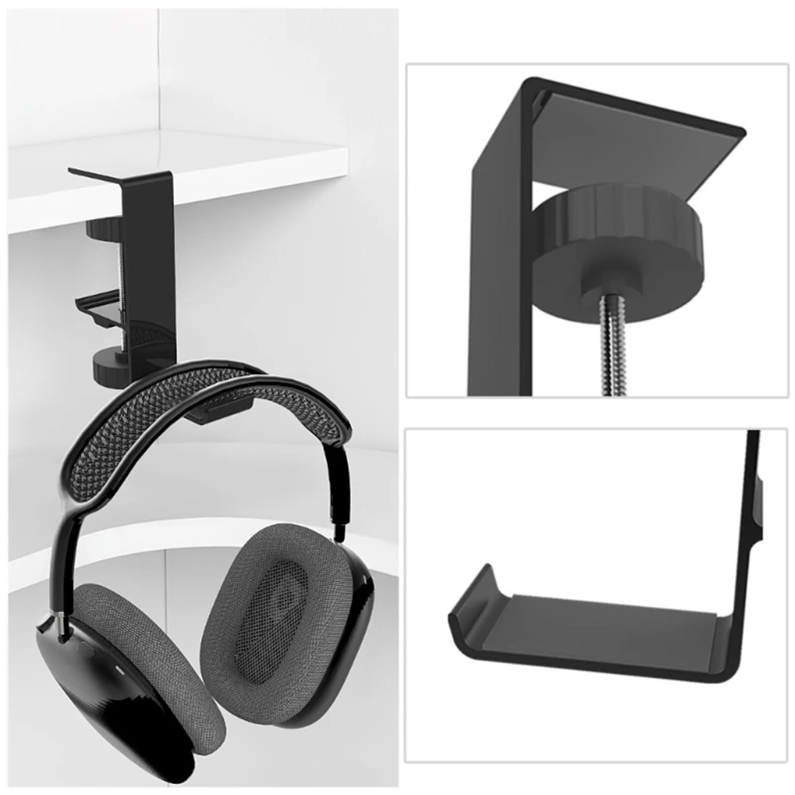 Supporto per Cuffie Gancio Porta Auricolari in Metallo da 2 Pezzi sotto Il Supporto for Cuffie da scrivania Gancio for Cuffie con Morsetto Regolabile Universale per Cuffie(Black)
