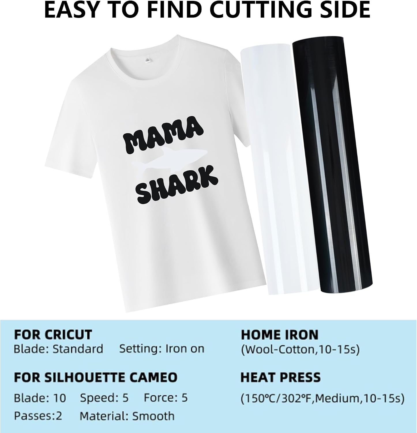 RENLITONG White and Black Heat Transfer Vinyl - 2 Rolls 12" x 12ft Iron on Vinyl for Shirts and All Cutter Machine - Easy to Cut & Weed for Heat Transfer Design (White & Black, 24ft)
