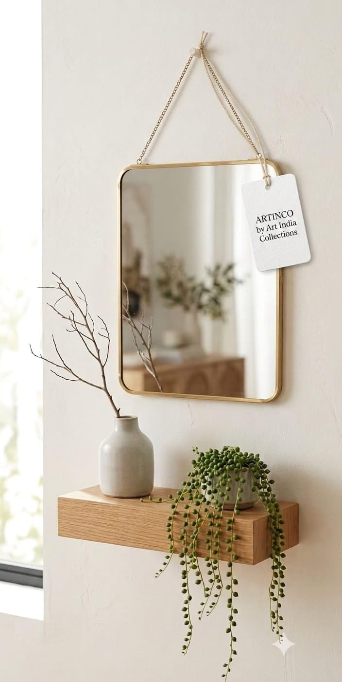 Art India Collections Makeup Mirror Brass Gold Decorative Hanging Mirror Portable Vanity Bedroom Modern Décor Mirror Handmade 8x10-image-16