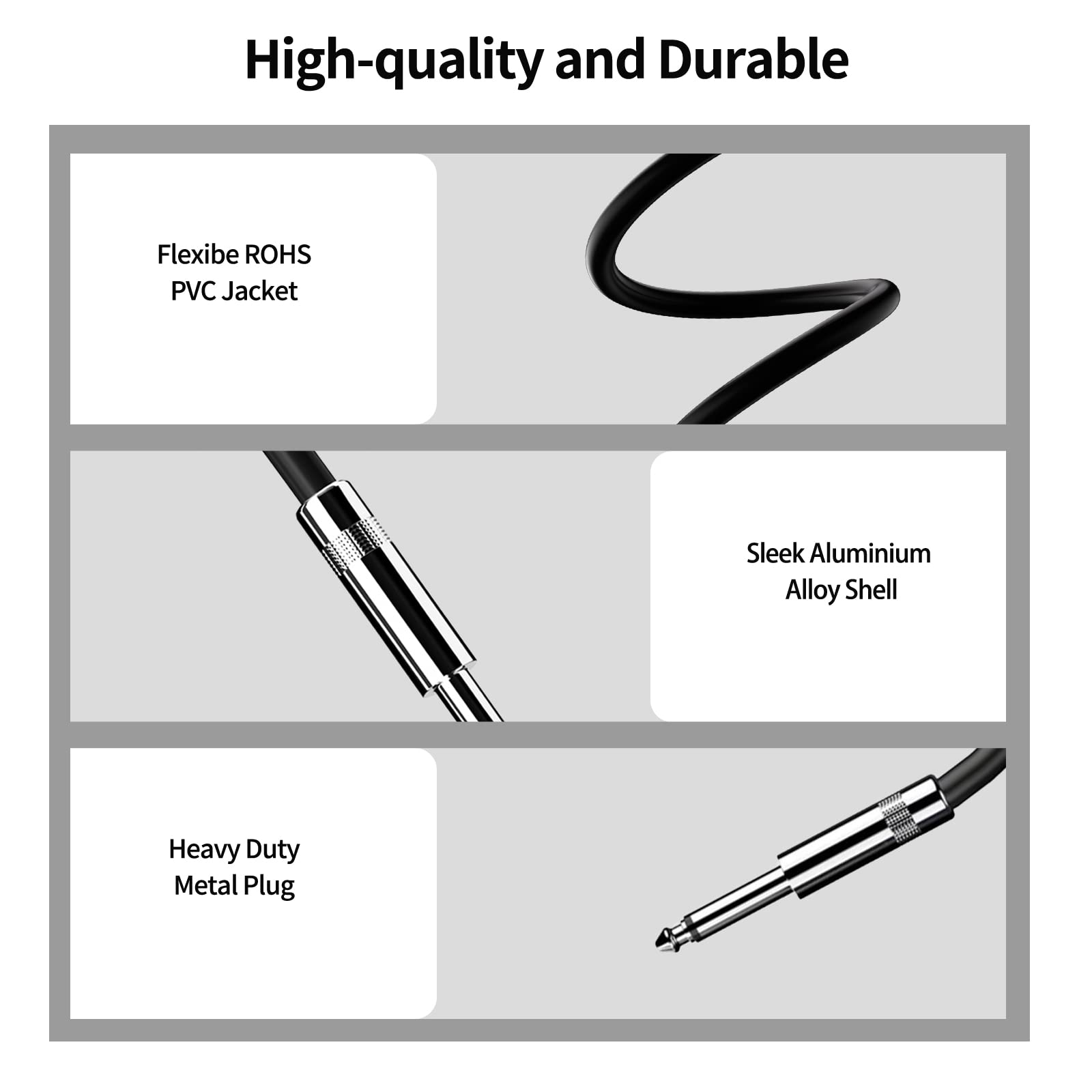 Paquete de 2 cables TS profesionales de 1/4 pulgadas de 1/4 pulgadas, cable de interconexión estéreo TS profesional de 1/4 pulgadas a 1/4 pulgadas