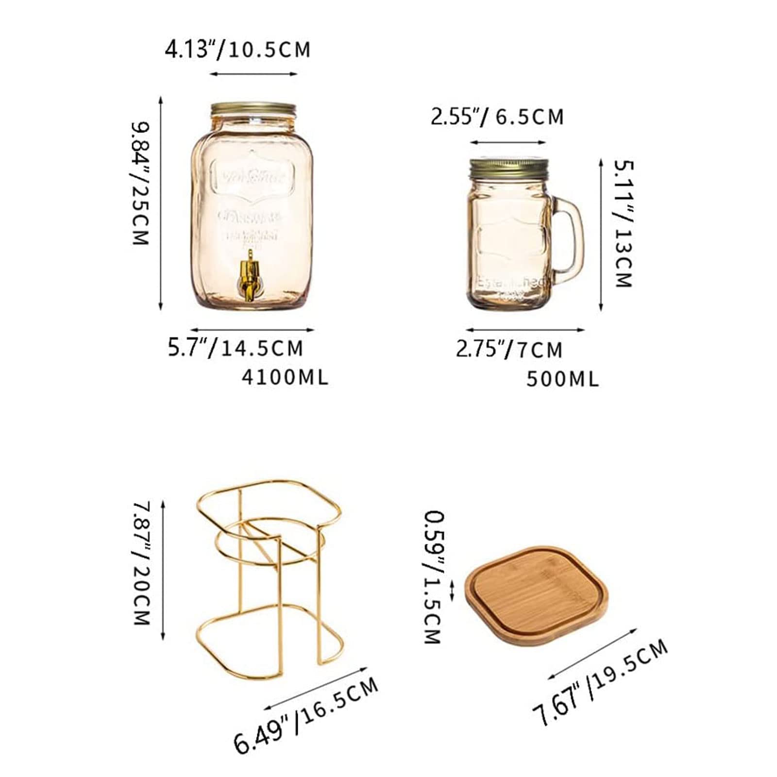esmen Glas-Getränkespender für Partys, Glas-Wasserspender, Arbeitsplatte mit Ständer, Krug, Getränkespender, Getränkespender, Sonnenteedose, geeignet für die Zubereitung von Limonade, Kombucha usw