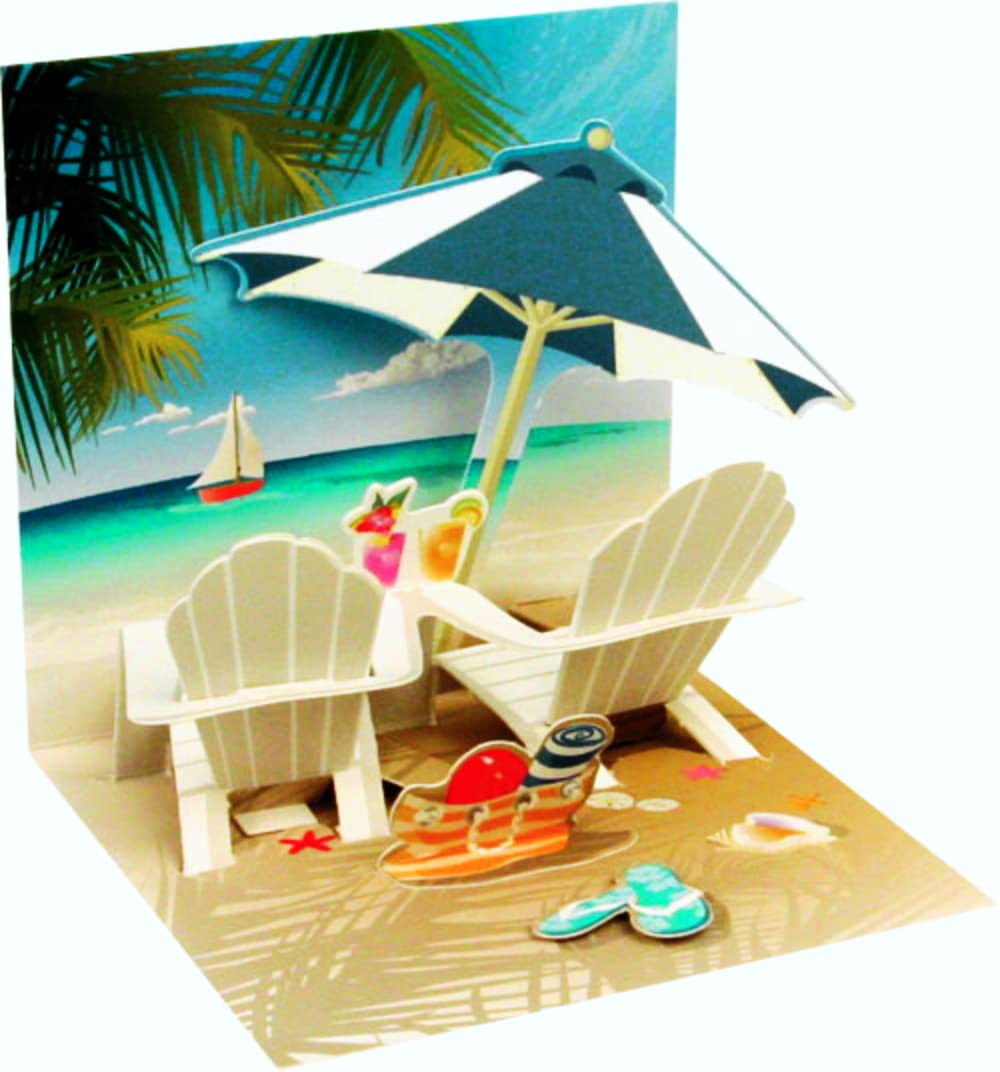 PopShots Studios Pop Up 3D Mini Card Holiday Birthday Greeting Card Beach 7.6 x 7.6 cm