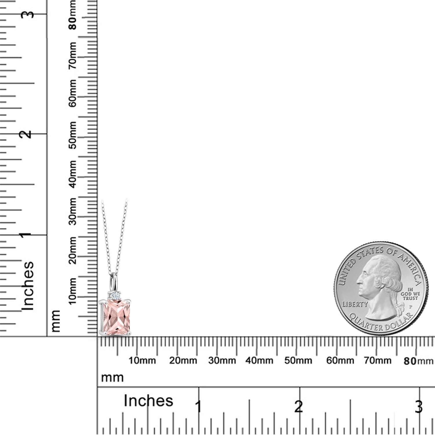 Gem Stone King 925 Sterling Silver Gemstone Birthstone Solitaire Pendant Necklace for Women | Emerald Cut 9X7MM and 2MM Round White Accents | With 18 Inch Chain | Fine Jewelry for Her Mom Wife - Image 2