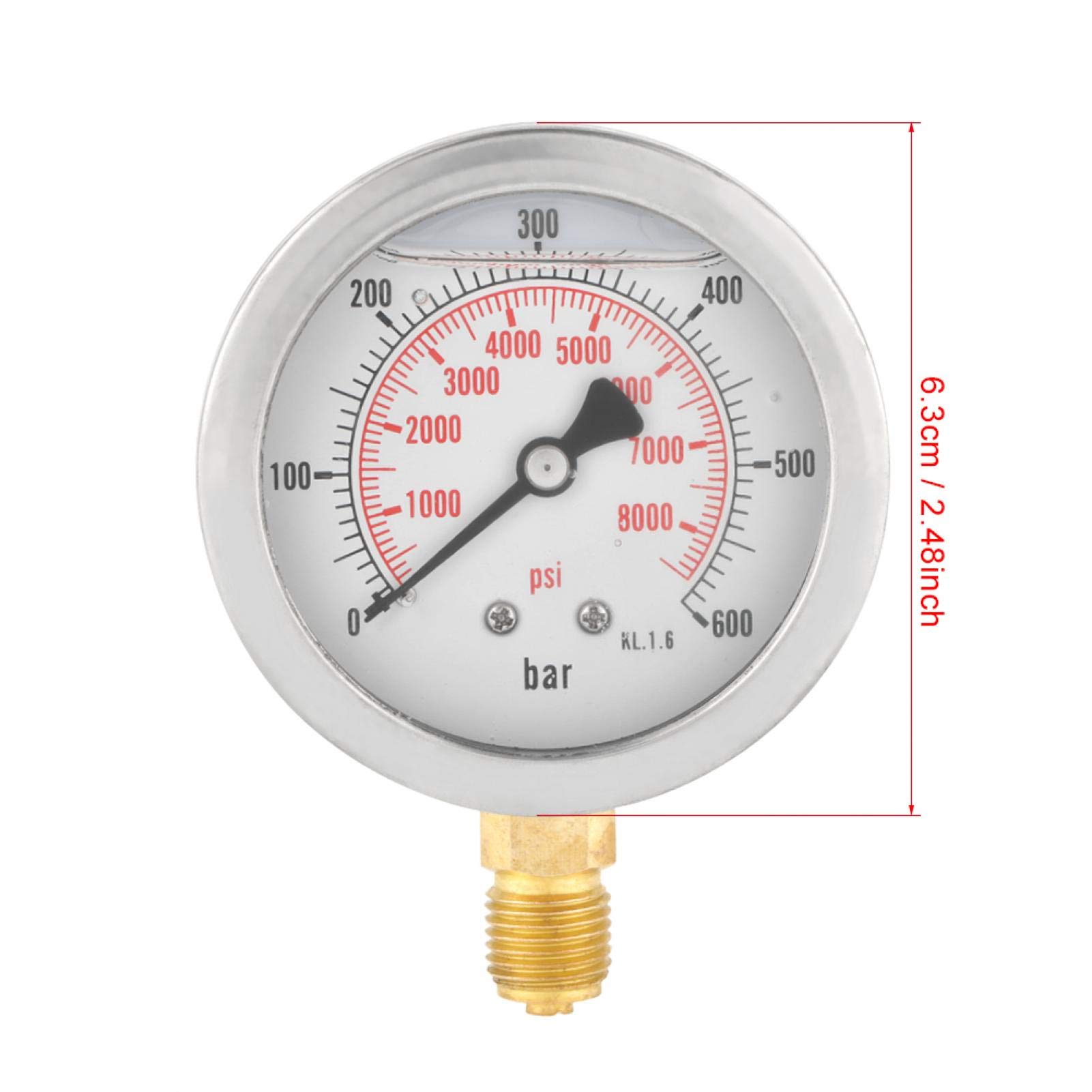 Manómetro de presión de Agua, manómetro de líquido, 0-600 Bar, G 1/4", Esfera de 63 mm, manómetro hidráulico de Agua, Herramienta de medición