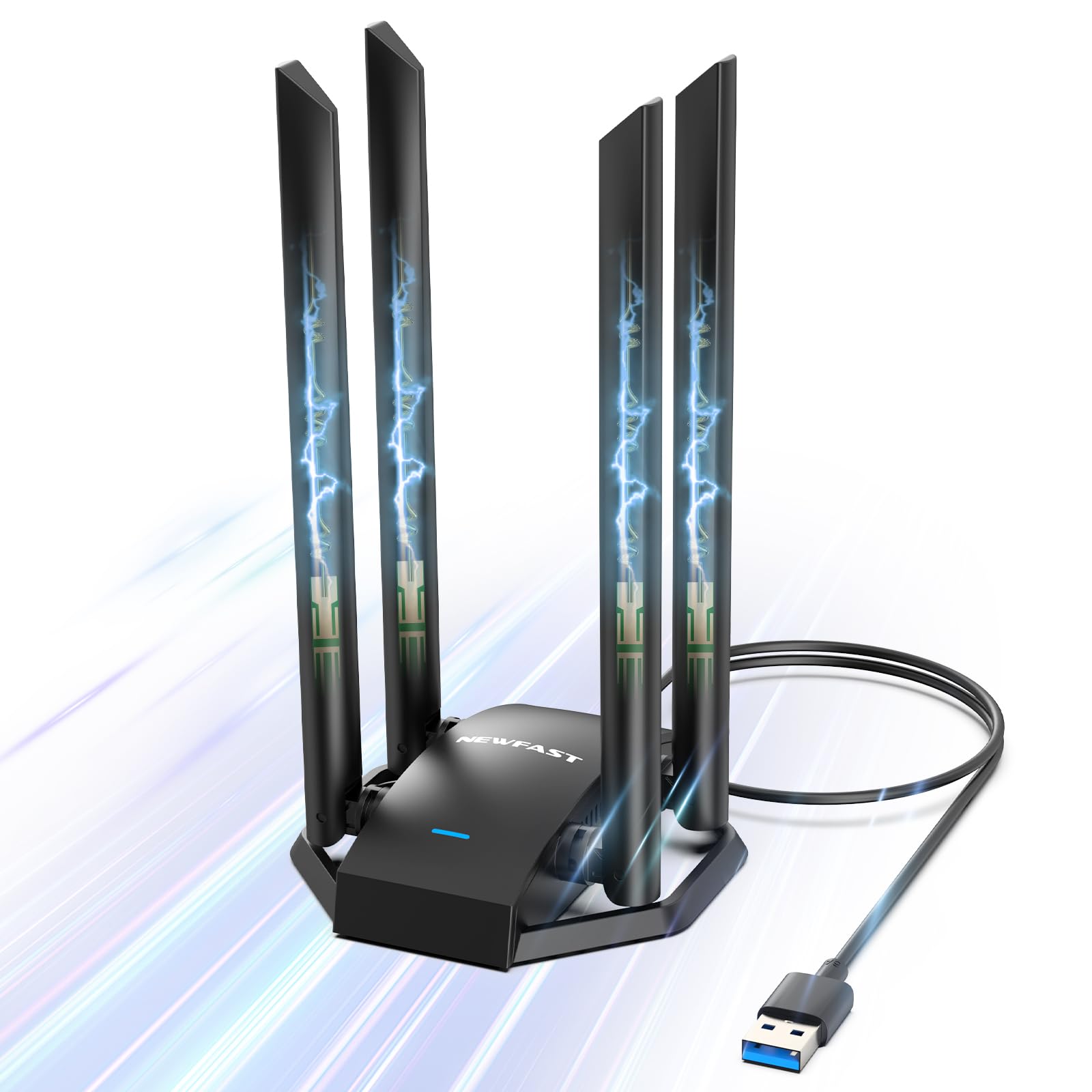 NEWFAST 1300Mbps Adaptador WiFi USB, Banda Dual AC1300 Antena Wi-Fi USB para PC USB 3.0 4x6dBi Externa Ajustable,5Ghz/2.4Ghz, MU-MIMO, Compatible con Win 11/10/8/8.1/7/XP