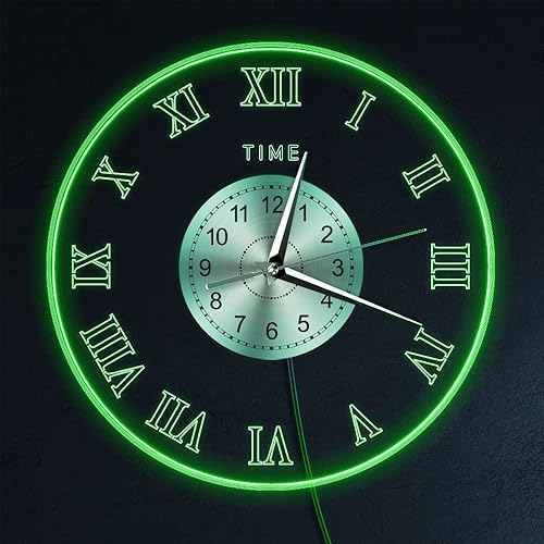 Reloj de pared con número romano de 12 pulgadas con 7 colores cambiantes, reloj luminoso vintage silencioso sin tictac con luz nocturna, fácil de