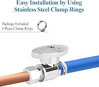 Vista 6 de WiseWater Válvula de parada recta 1/2" PEX x 3/8" de compresión, giro de 1/4 con 5 abrazaderas de acero inoxidable, válvula de cierre de latón