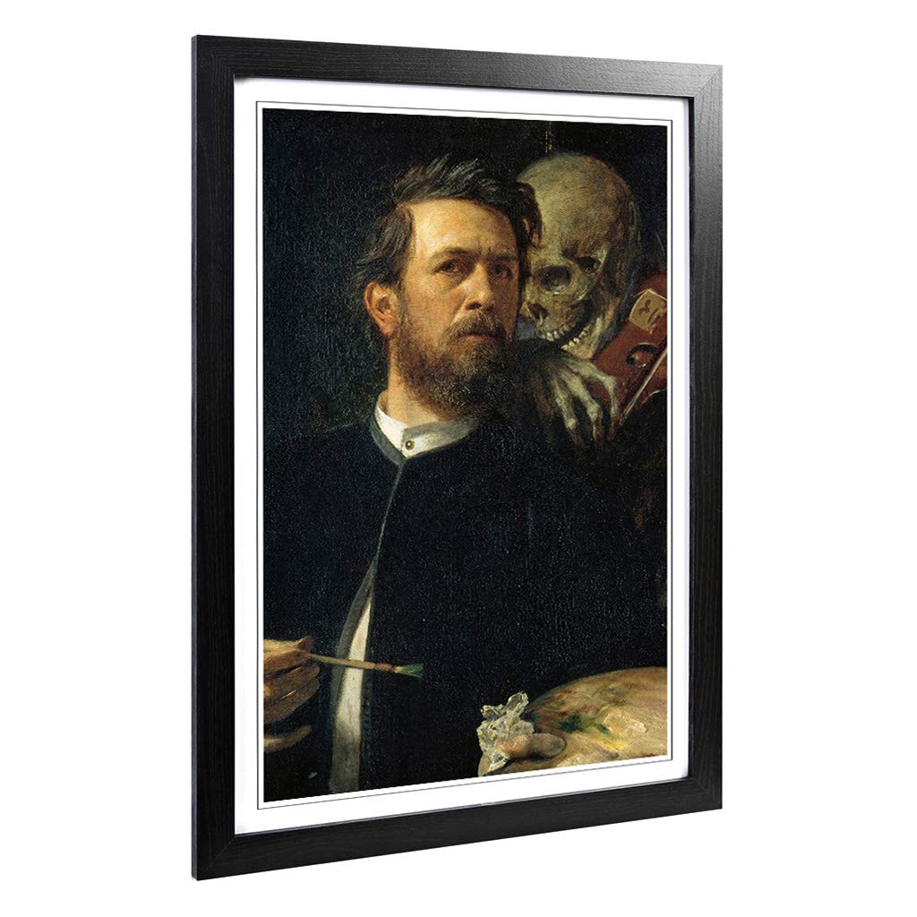Big Box Art Framed Print of Arnold Bocklin Self Protrait, Death Playing The Fiddle Design | Wall Art Picture| Home Decor for Living Room, Bedroom, Office, Black, A2 / 24.5x18 Inch / 62x45cm