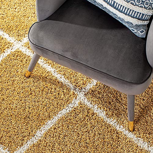 Image of Handmade Shaggy Fur Rectangular Rugs And Carpet For Bedroom, Living Room (5X7 Feet, Gold & Ivory)