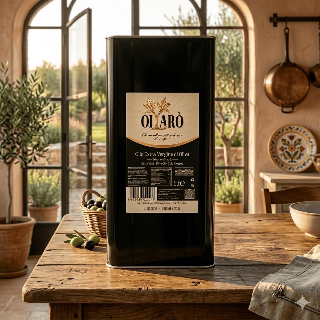 Oilarò Olio Extravergine di Oliva 5 Litri Latta – Nocellara del Belice e Biancolilla, 100% Italiano Sicilia, Spremuto a Freddo, Fruttato Medio, Uso Cucina e Condimento