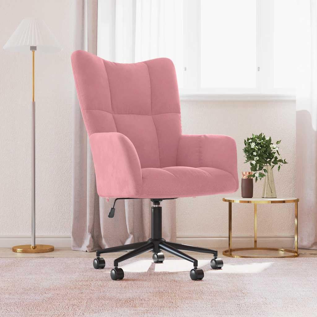 Sillón de relax de terciopelo rosa, altura ajustable con ruedas, moderno, sillón giratorio, 61,5 x 69 x 94,5 – 102 cm, cómodo sillón de lectura para salón, dormitorio, oficina, balcón
