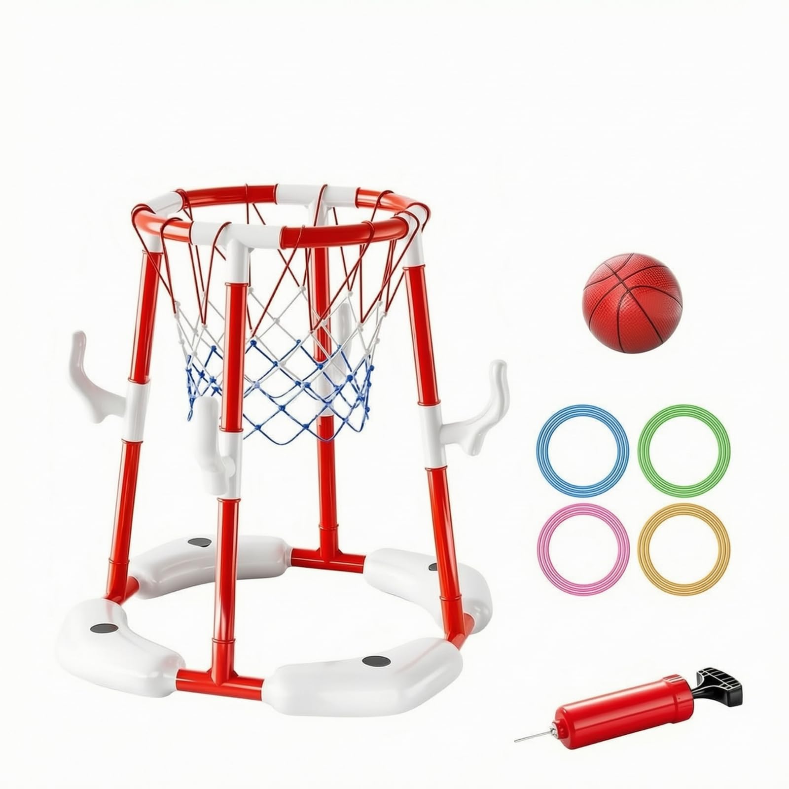 Baoblaze Juego con Bomba Resisn | Base Flotan Circular, Juego Baloncesto Acuático con Inflador, Ligero, Baloncesto Piscina, Familias, Rojo