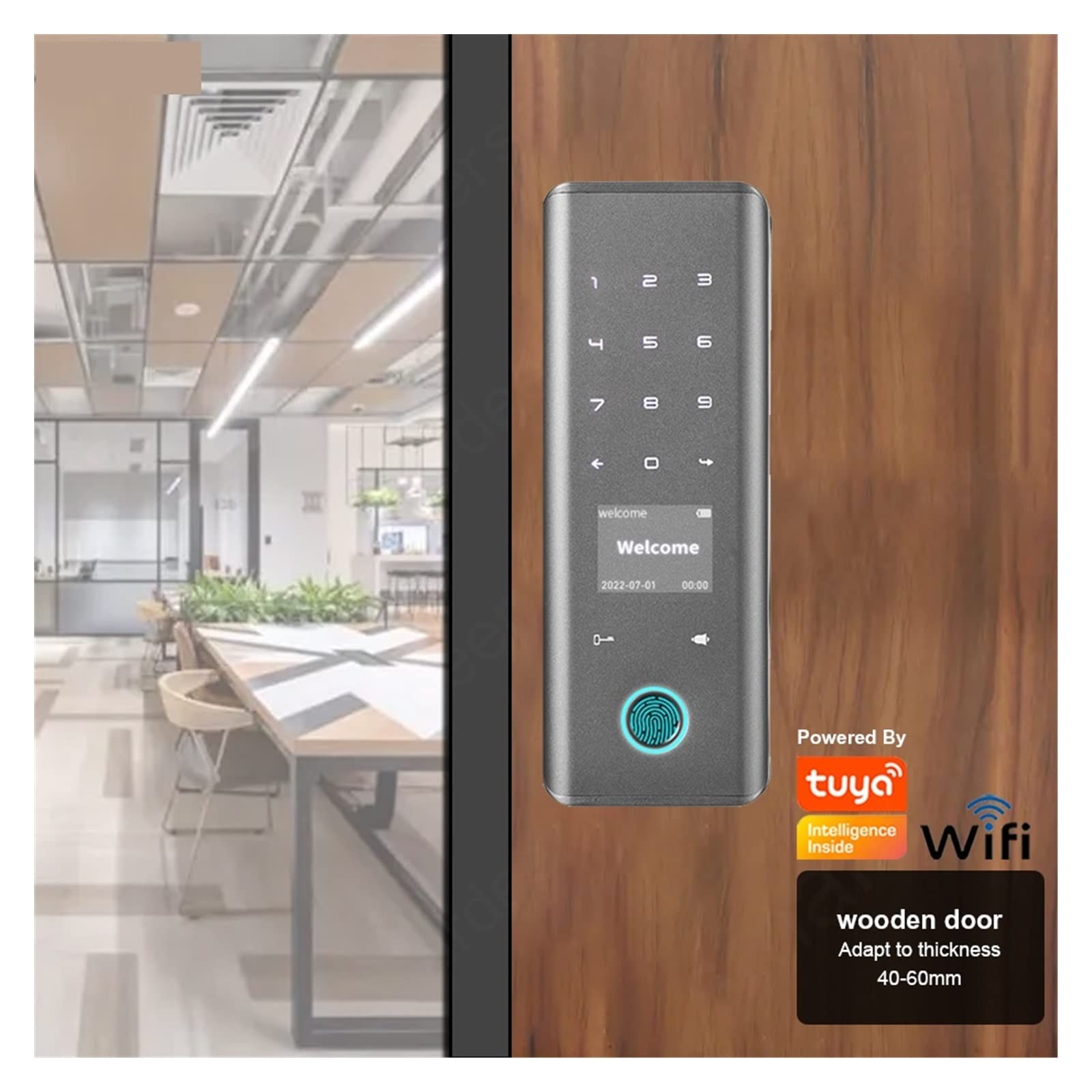 Serratura Smart, Serratura intelligente con blocco biometrico dell'impronta digitale for porta in vetro for l'app Tuya Impronta digitale senza chiave/Password/NFC/Carta/Chiave/App(Options 5)