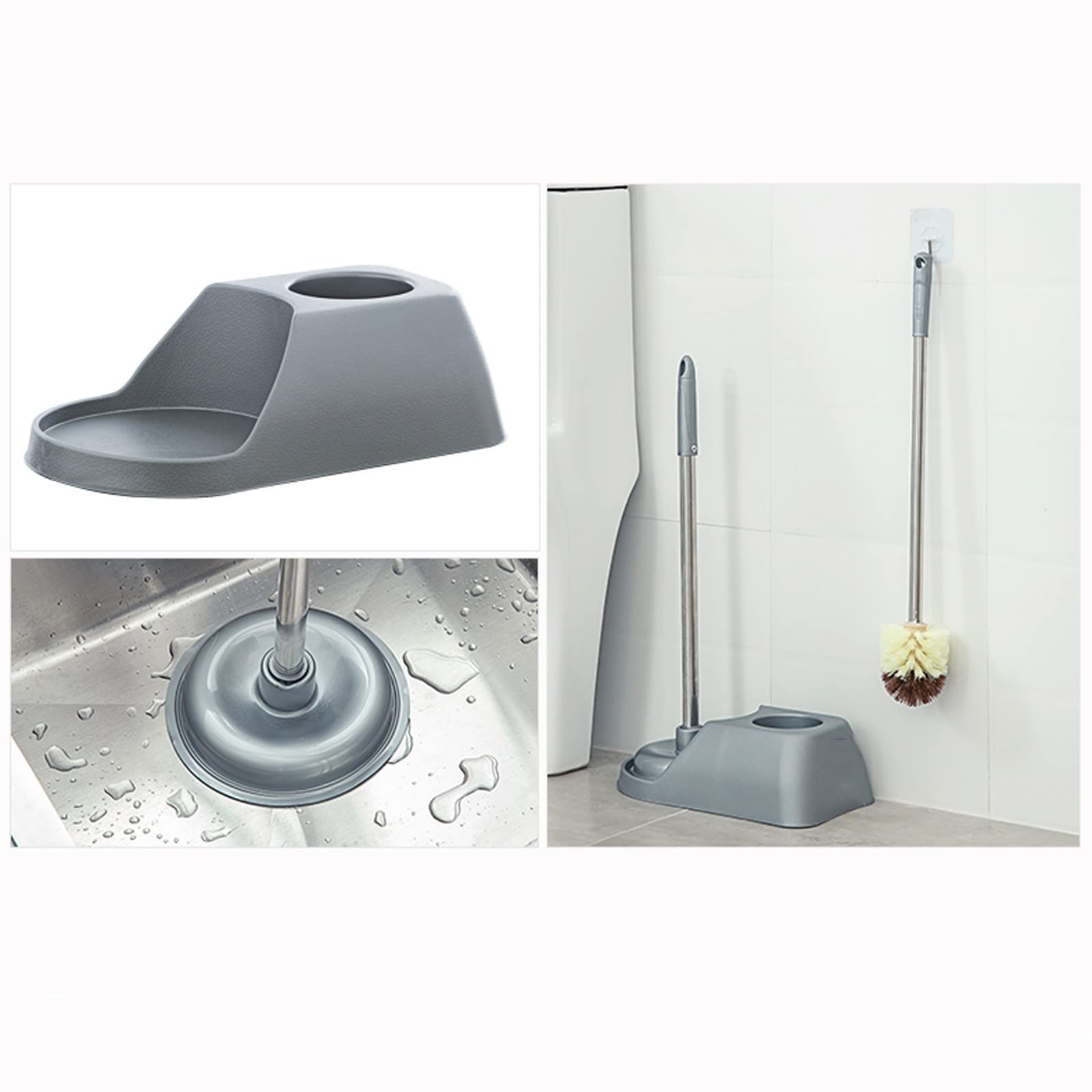 Escobilleros La combinación de desatascador de Inodoro de Mango Largo y escobilla de Inodoro Tiene una Base Estable for Limpiar lavabos, desagües e inodoros (Gris/marrón) Escobillero(Bruin)