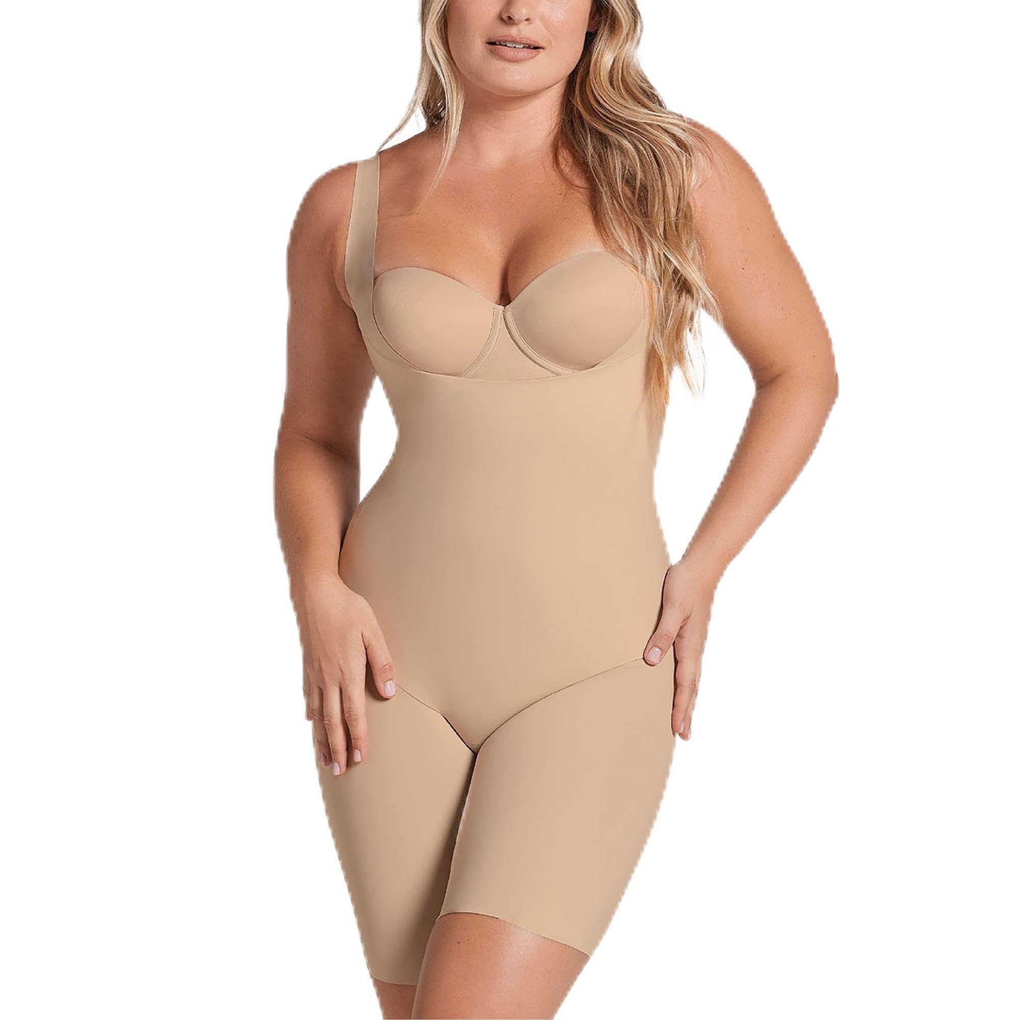 Leonisa Mid Thigh Body Shaper for Women, Seamless Tummy Control Shapewear with Open Bust, Step-In Design and Invisible Finish, Full Body Shaping Bodysuit