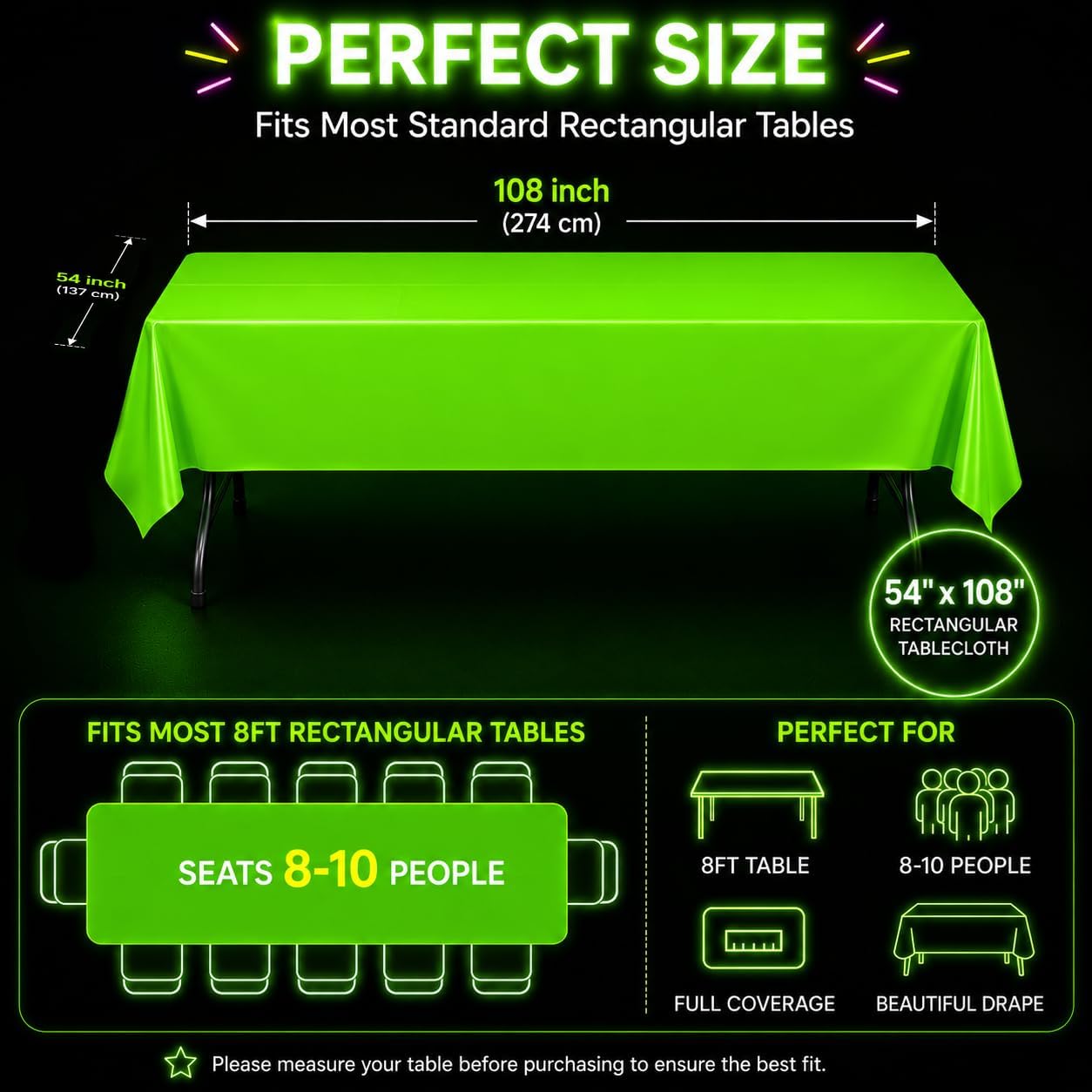6 Pack Neon Table Cloths, Pink Orange Yellow Green Blue Purple Glow in The Dark Plastic Tablecloth, Disposable Rainbow Table Cover for Glow in Dark Neon Party Supplies Decorations (6)