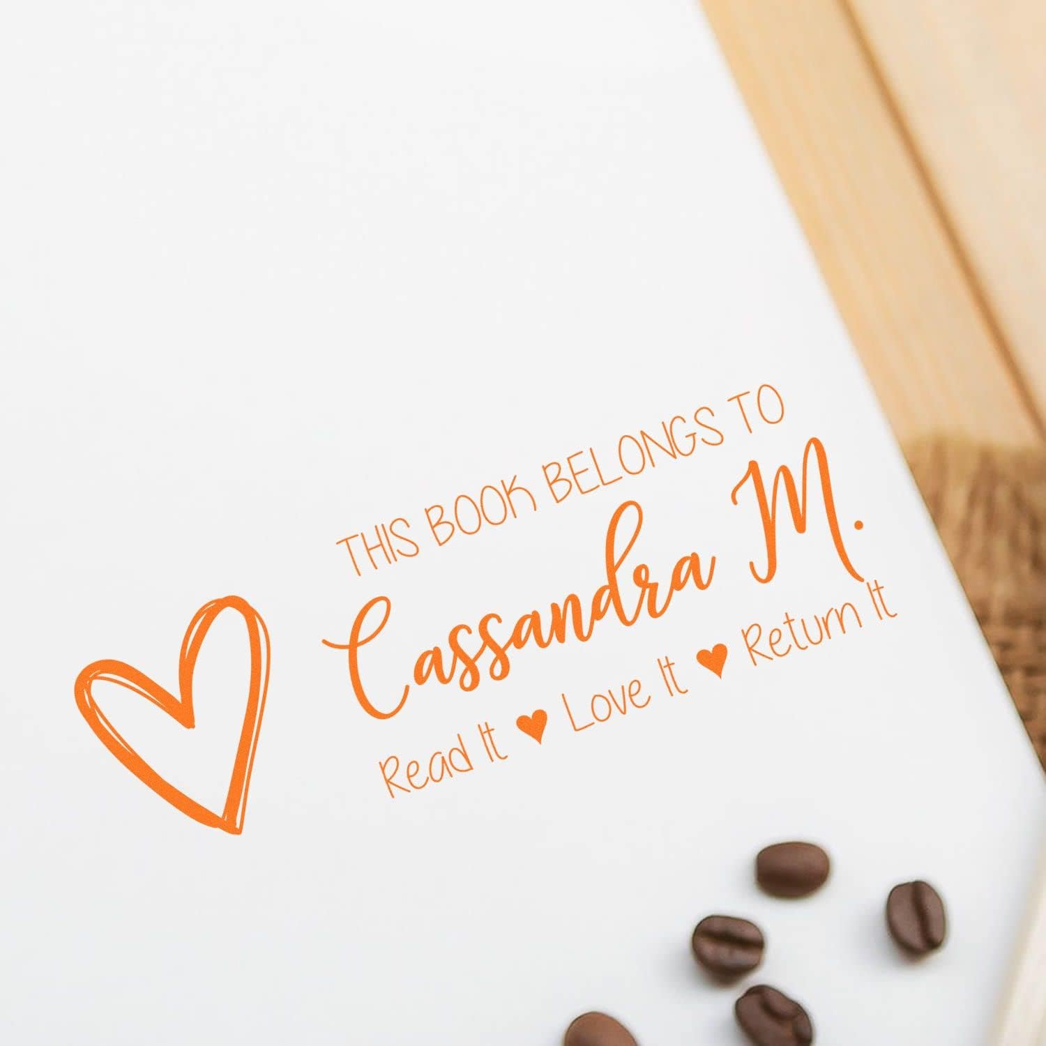 Pre-Inked Squiggly Heart Book Stamp, Teacher Book Stamp, Personalized, 5 Ink Colors, Clear Base, Size 3/4" x 2-1/4"