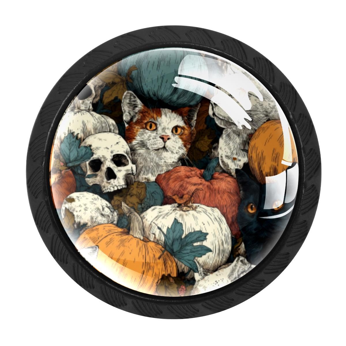 HEOEH 4 PCS Cabinet Knobs, Pumpkins Cats Skull Drawer Knobs Dresser Handles