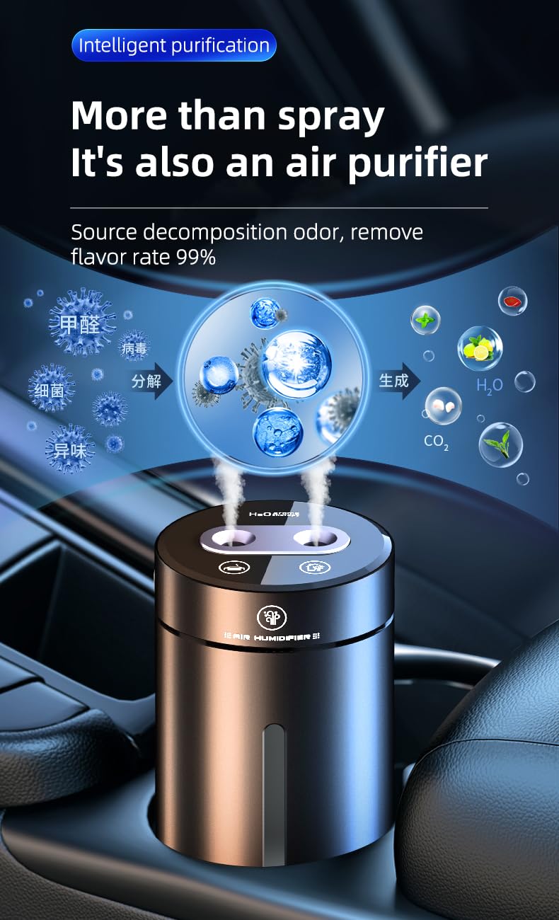 Deodorante per auto intelligente, diffusore di oli per aromaterapia, nebulizzatore a ultrasuoni, concentrazione regolabile, accensione e spegnimento automatico, batteria integrata, 40 ml, fragranza
