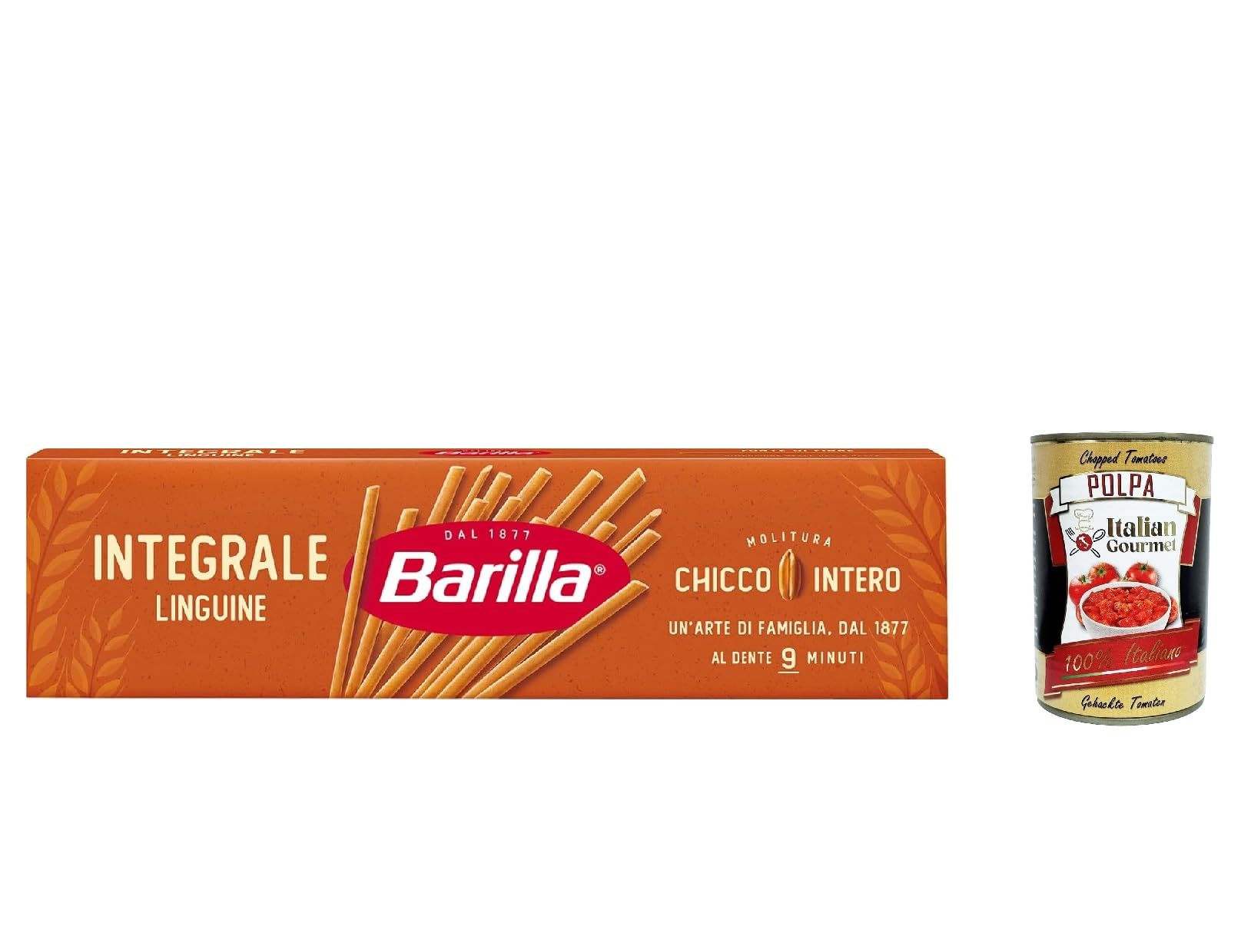 Italian Gourmet Linguine integrali pasta italiana Vollkorn 30 x 500g Nudeln | 100% Hartweizen, reich an Ballaststoffen, cottura 9 minuti, ideale per, Gesamtnettogewicht 15 kg + Kostenlos Polpa 400g