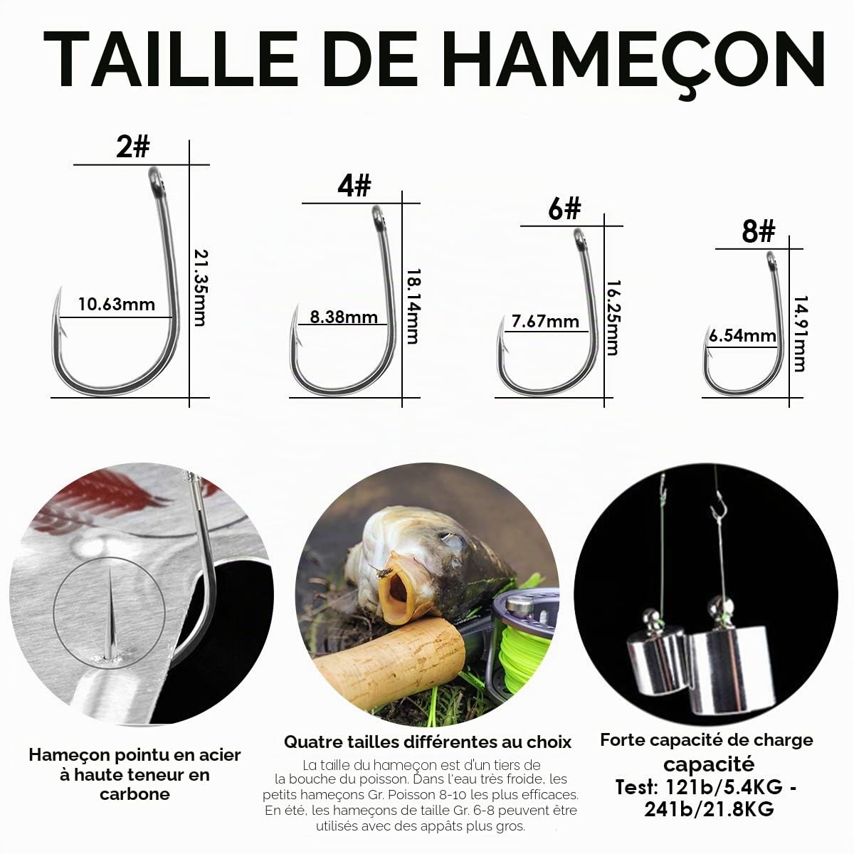 Montage de Cheveux pour la Pêche à la Carpe, 20 PCS Hameçons à Carpe Incurvés Barbelés, Hameçon Tressé Carpe Accessoires avec Boilie Rig Carpe Leader, 3 Bouchons Bouillette,Taille 2 4 6 8