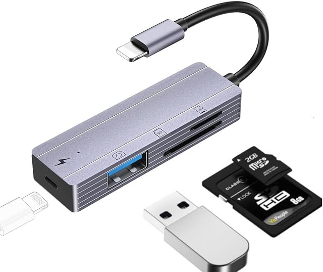 sunshot SD/TF Card Reader for iPhone/iPad, 4in1 USB OTG Camera Adapter with Charging and Slot Card, Compatible with iPhone 12 11 Xs/Xr/X and iPad, Support USB Disk, Mouse, Keyboard, Hubs, MIDI