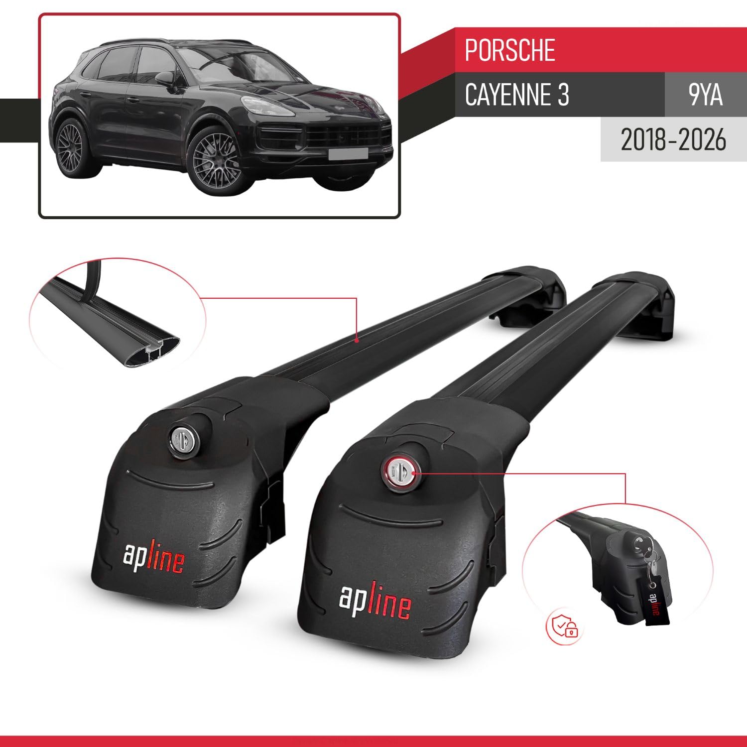 Kompatybilny z Porsche Cayenne 3 (9YA) 2018-2026 ACE-2 Model Aluminiowe poprzeczki dachowe Czarny 2 szt.