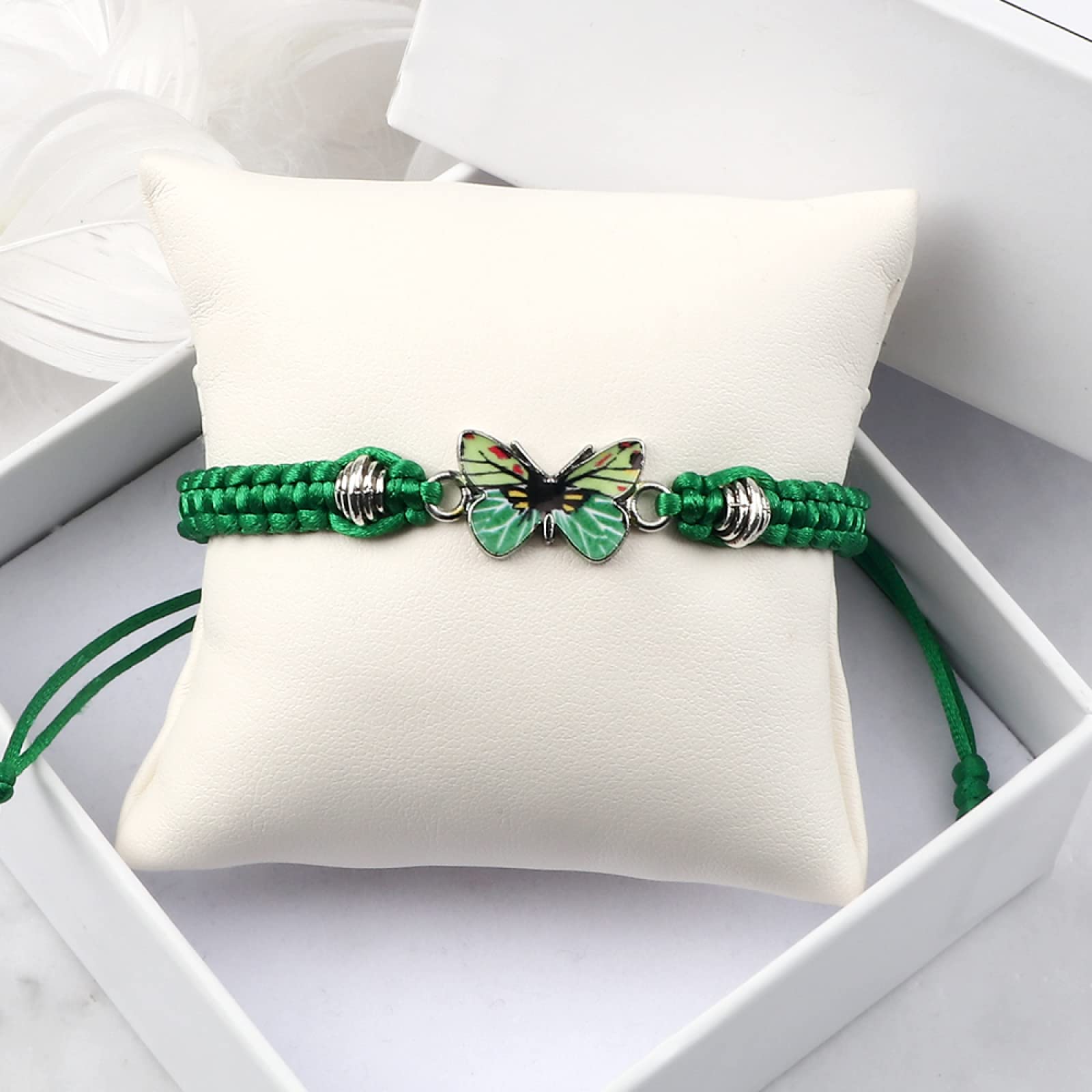 WZGWDC Pulseras con Colgante de Mariposa Trenzadas Hechas a Mano, Brazalete para Mujer, Pareja, Pulsera, niña, joyería de Mano, Regalo, Verde Claro-Verde