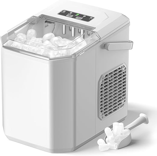 Ice Maker Machine Countertop for Home, Compact Ice Cube Maker with Upside Down Ice Scoop, 9 Ice Cubes Ready in 6 Minutes, 12Kg/24h, Portable Ice Maker for Party/Home//Bar/Office