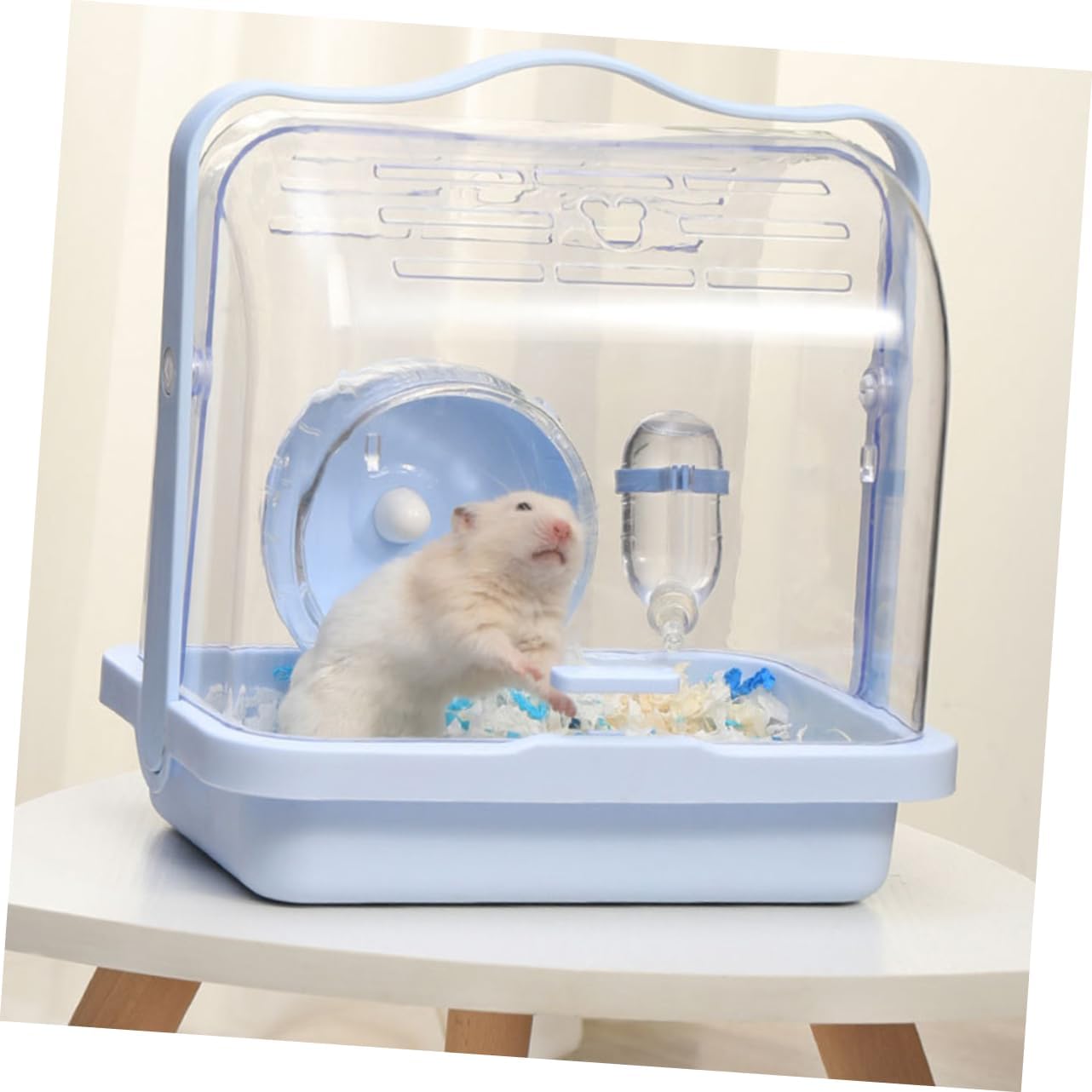 Small Pet Carrier for Hamsters Transparent Outdoor Carrying Case with Breathable Design for Travel and Camping Durable and Easy to Clean Hamster Carrier Cream Blue Color