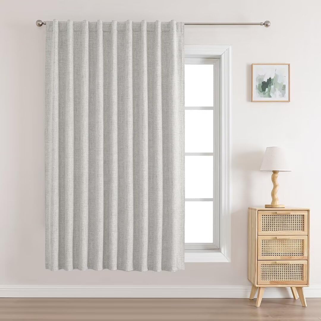 Joydeco Made to Measure Blackout Thermal Lined Curtain 1 Panel, Linen Texture Fabric, 100% Light Blocking, Back Tab & Rod Pocket, Custom Size (Width x Drop) - White — image 1
